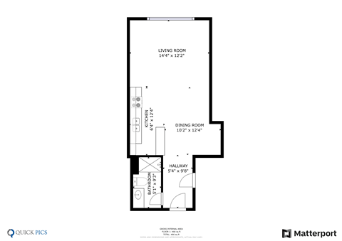 a floor plan of a 1 bedroom unit with a bathroom and a balcony
